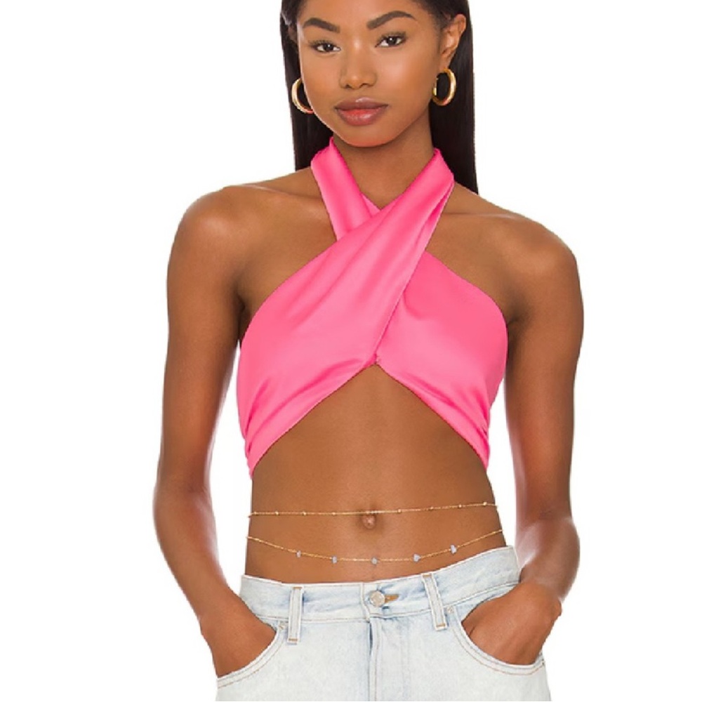 superdown Pink Twist Halter Crop Top